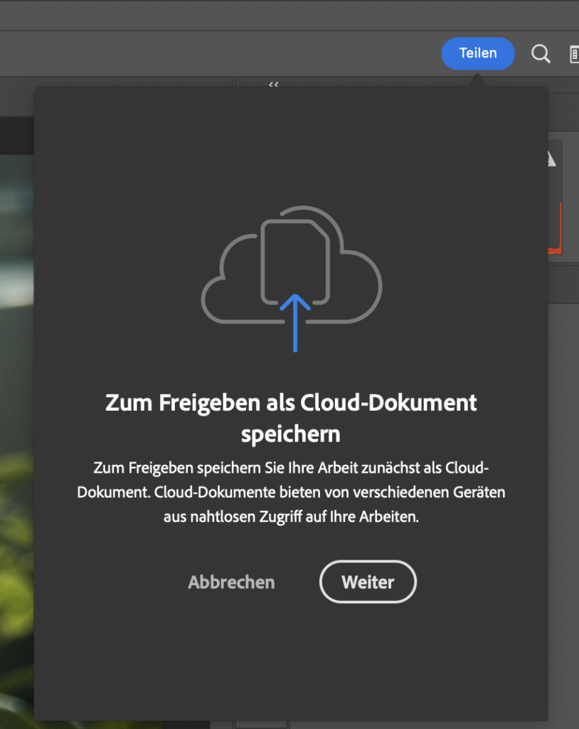 Dokument in Creative Cloud freigeben